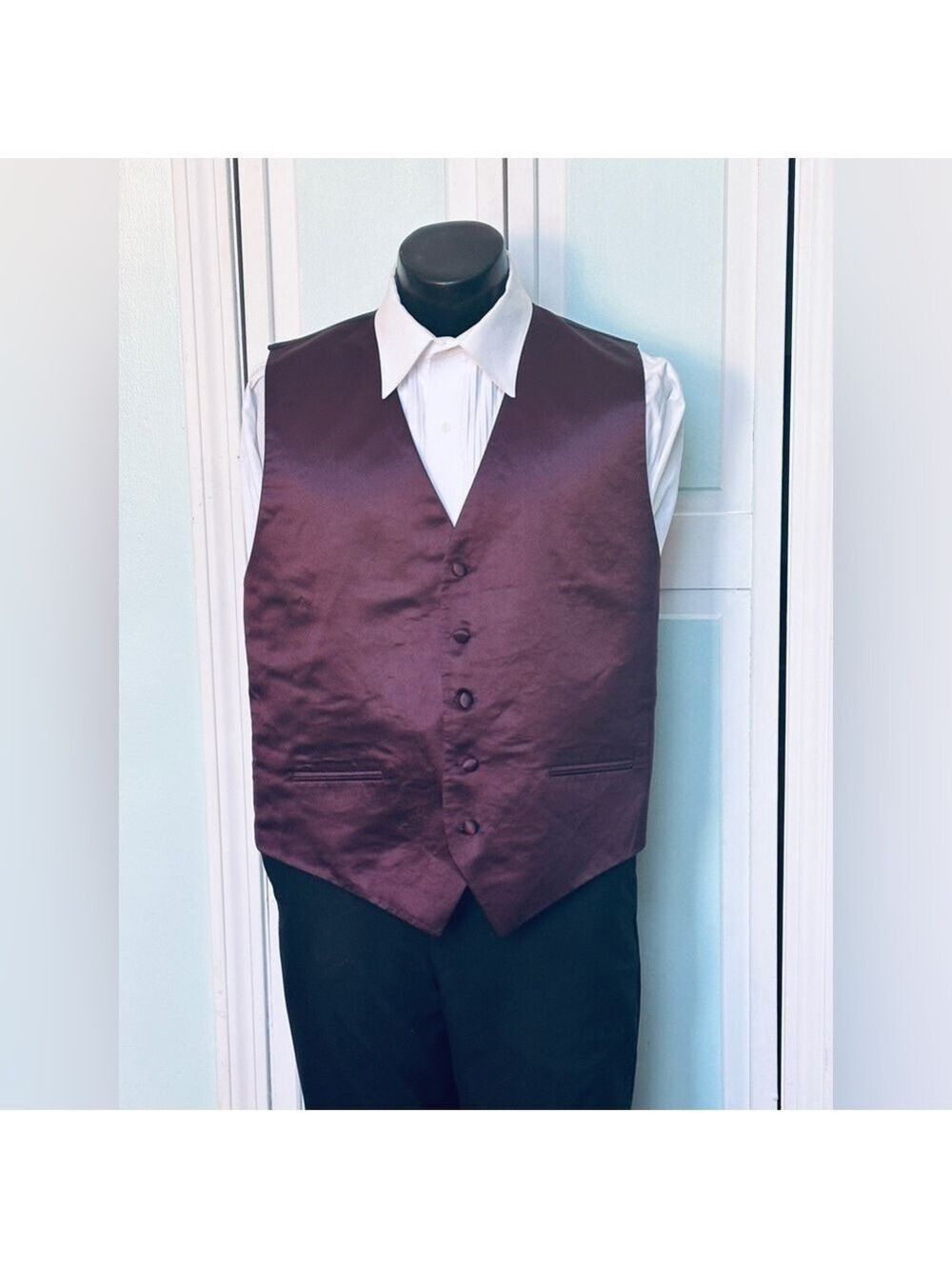 Berry Plum Reddish Purple Satin Closed Back Vest Wedding Prom Men’s L Large